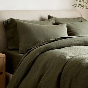 Quince European Linen King Dusty Olive Set Duvet Cover Sheets 2 Shams 2 Cases